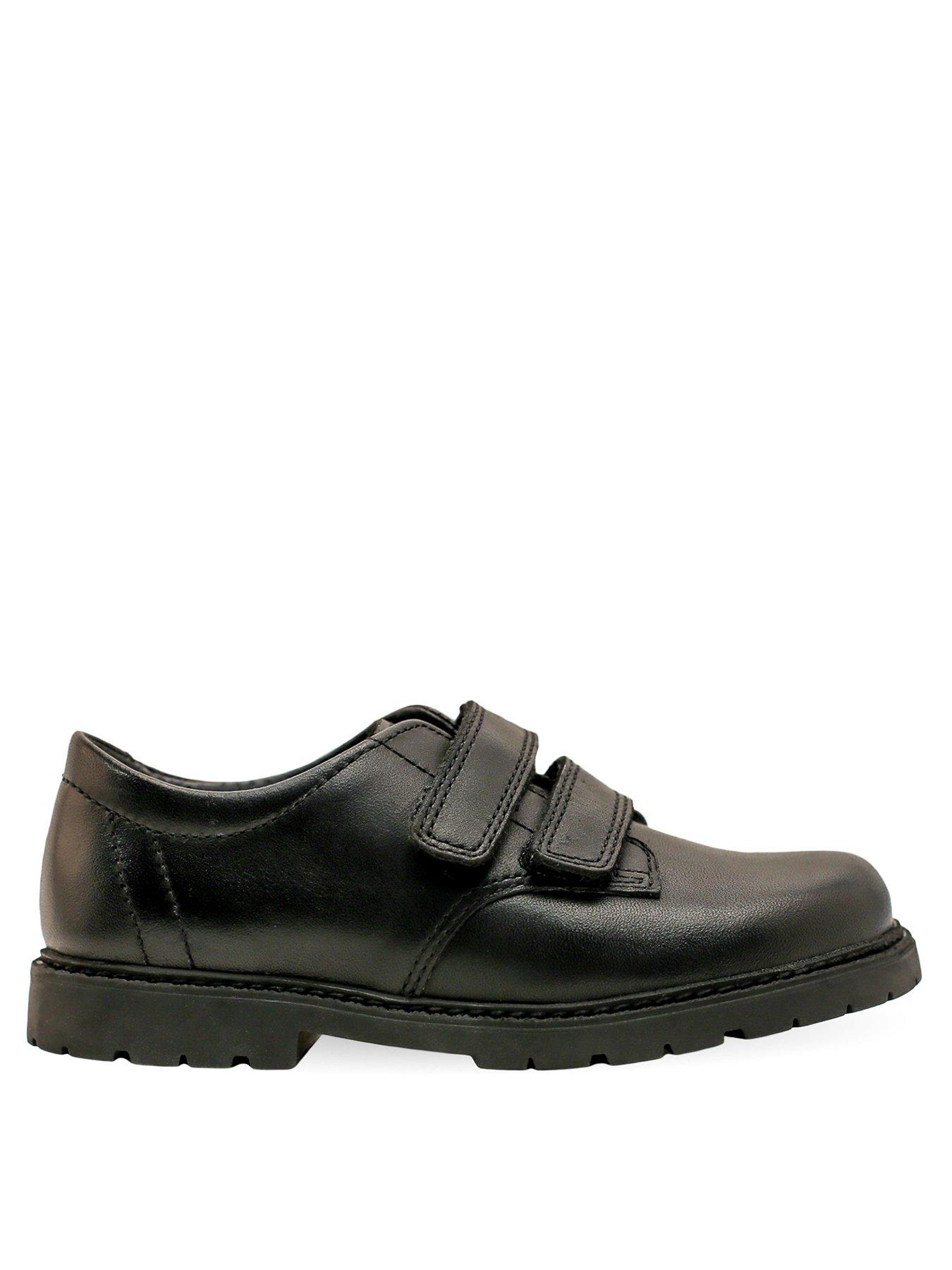 Boys Clarks Squared Toe Hook & Loop Quality Leather Classic School Shoes Deaton 